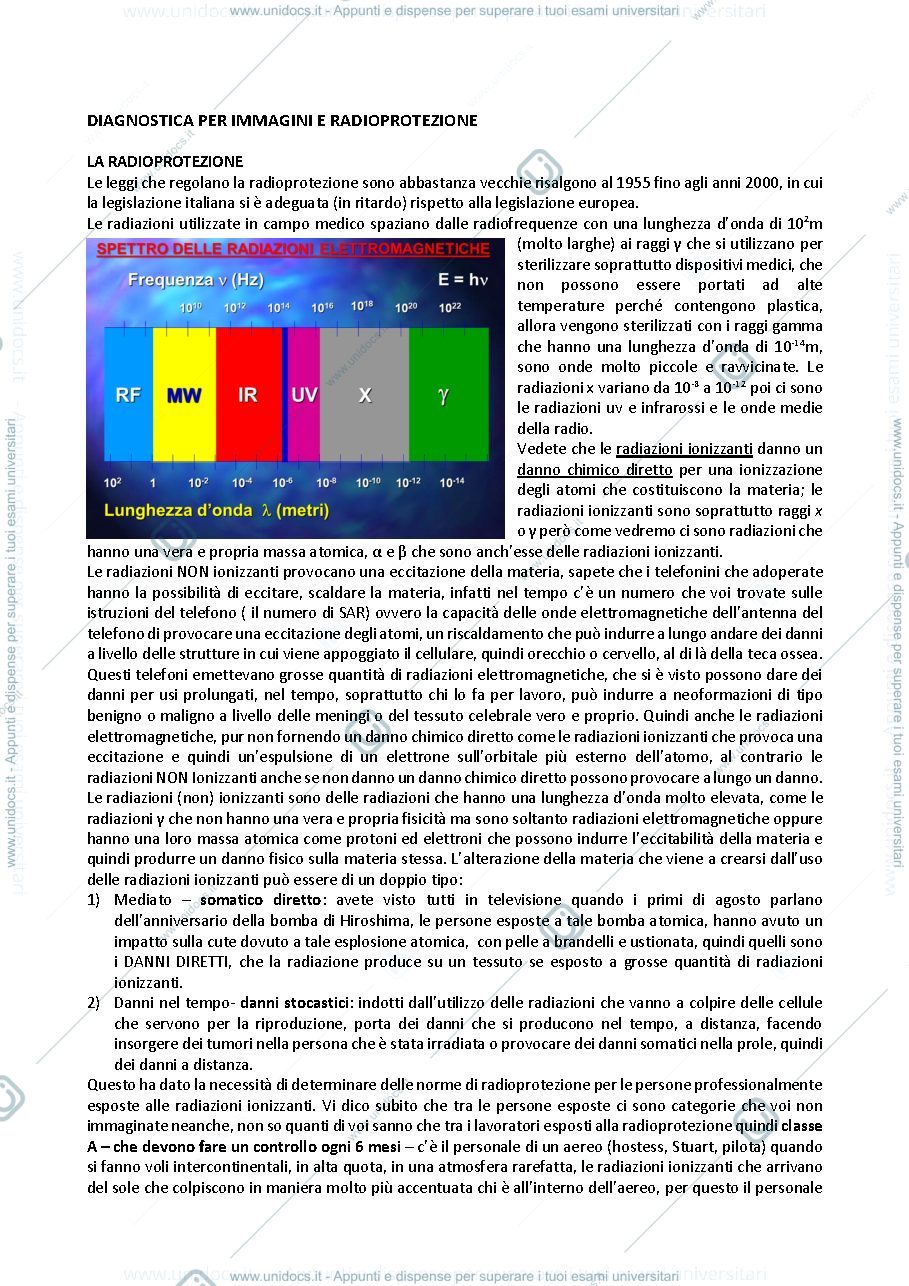 Anteprima pagina 1 — Appunti Diagnostica per immagini e radioprotezione