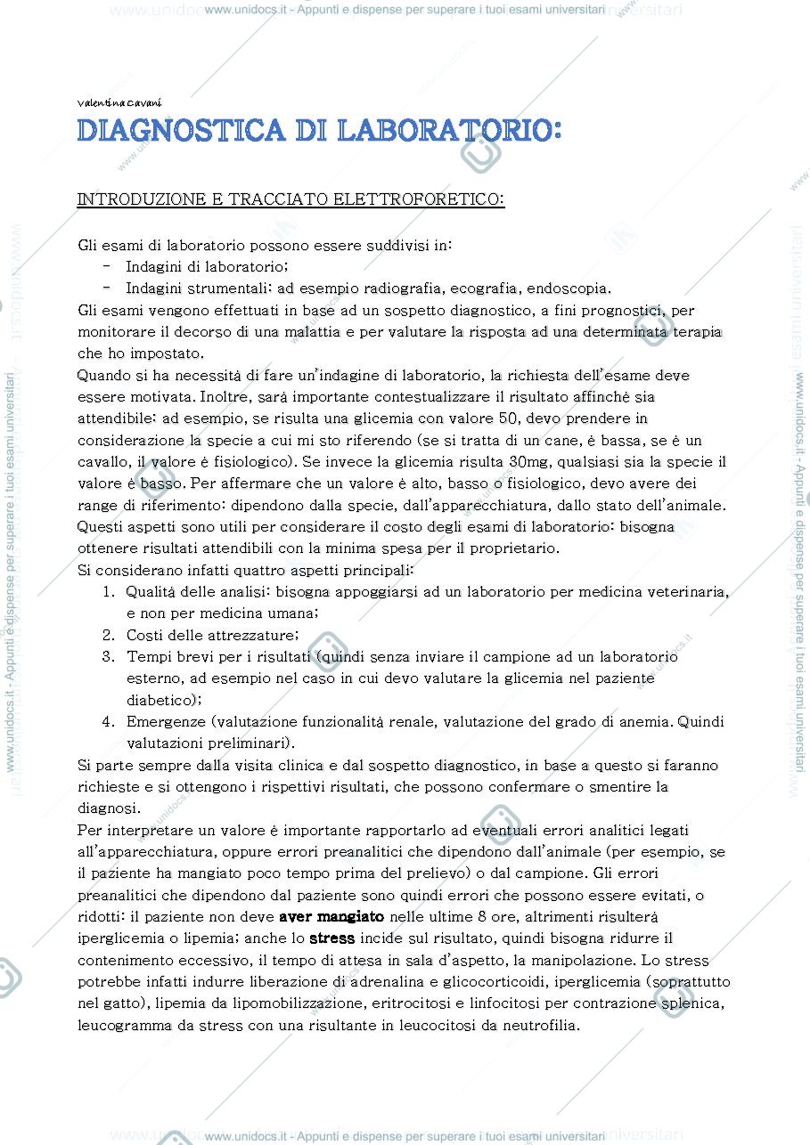 Anteprima pagina 1 — Dispensa di Diagnostica di Laboratorio nella Pratica Clinica 