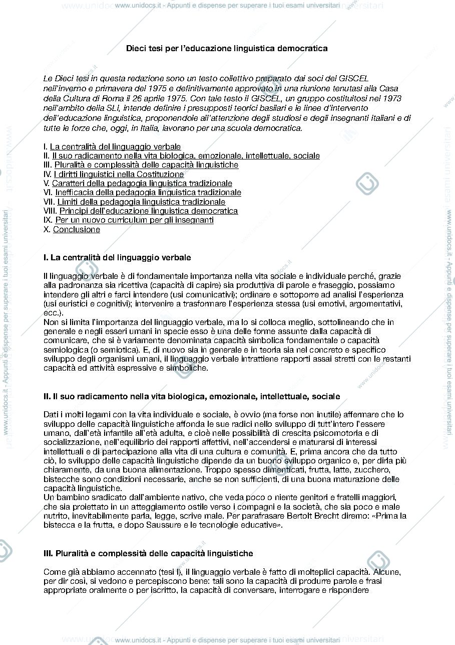Anteprima pagina 1 — dieci tesi per l’educazione linguistica