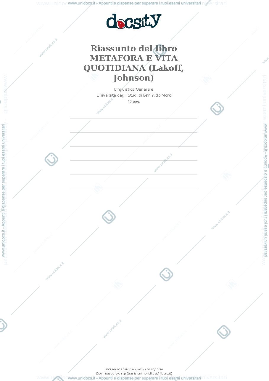 Anteprima pagina 1 — Metafora e vita quotidiana - Lakoff/Johnson 