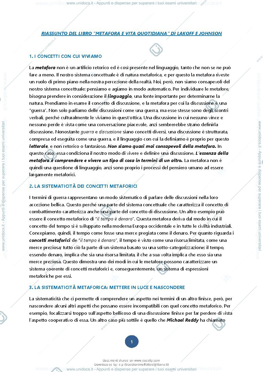 Anteprima pagina 2 — Metafora e vita quotidiana - Lakoff/Johnson 