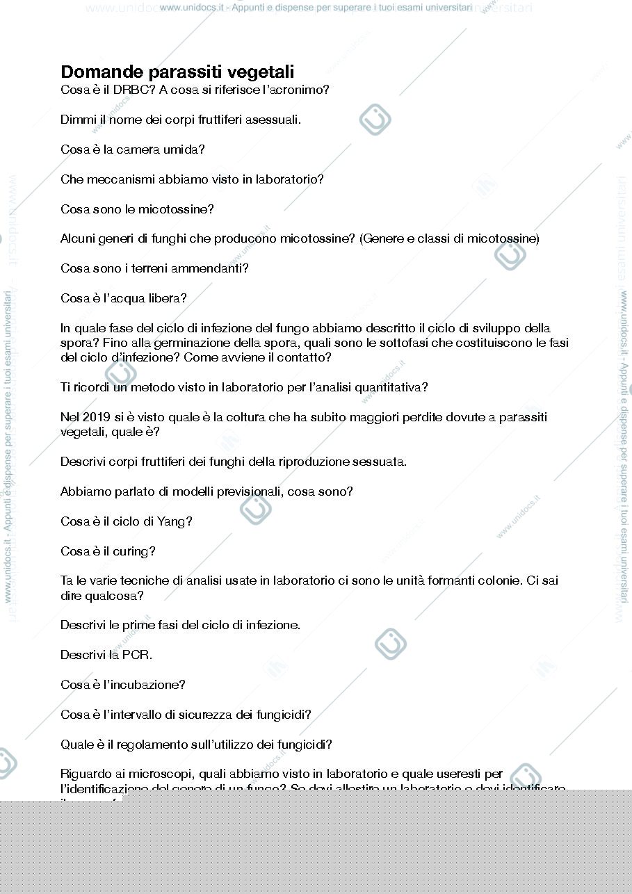 Anteprima pagina 1 — Domande esame parassiti vegetali
