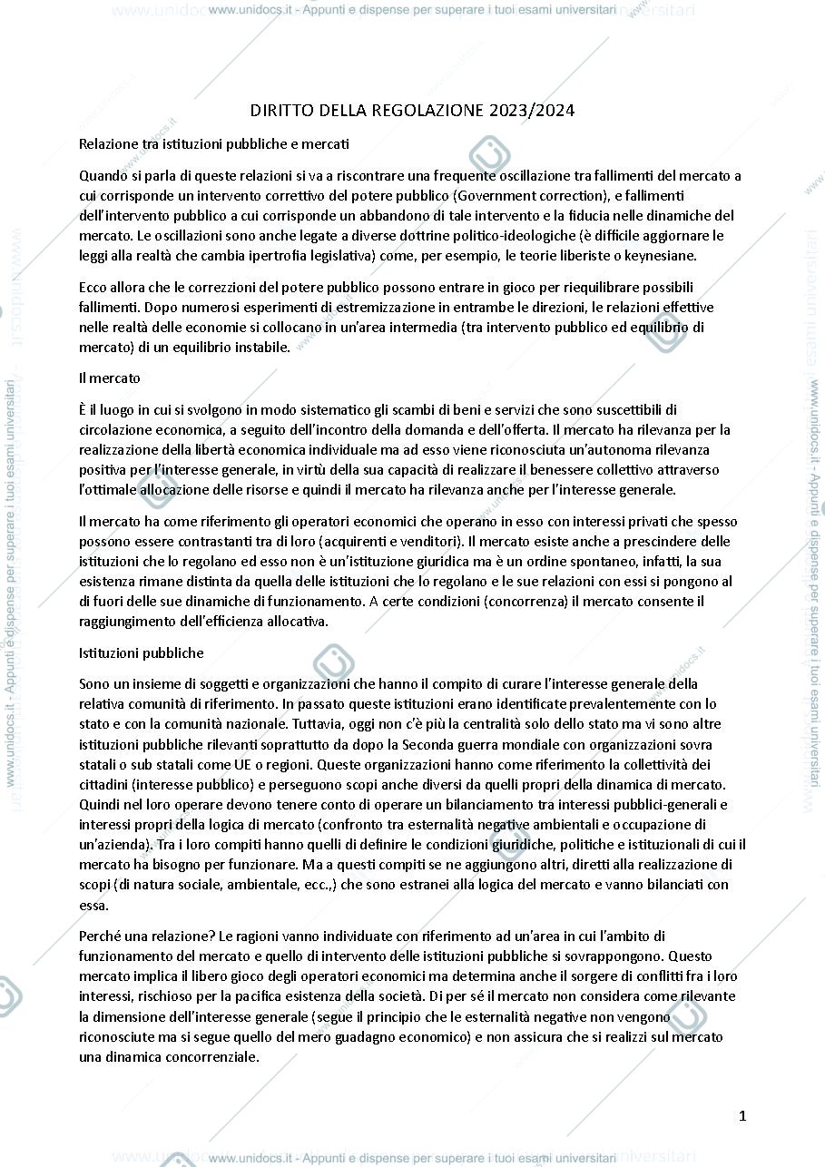 Anteprima pagina 1 — diritto della regolazione ripasso dei concetti utili per il corso