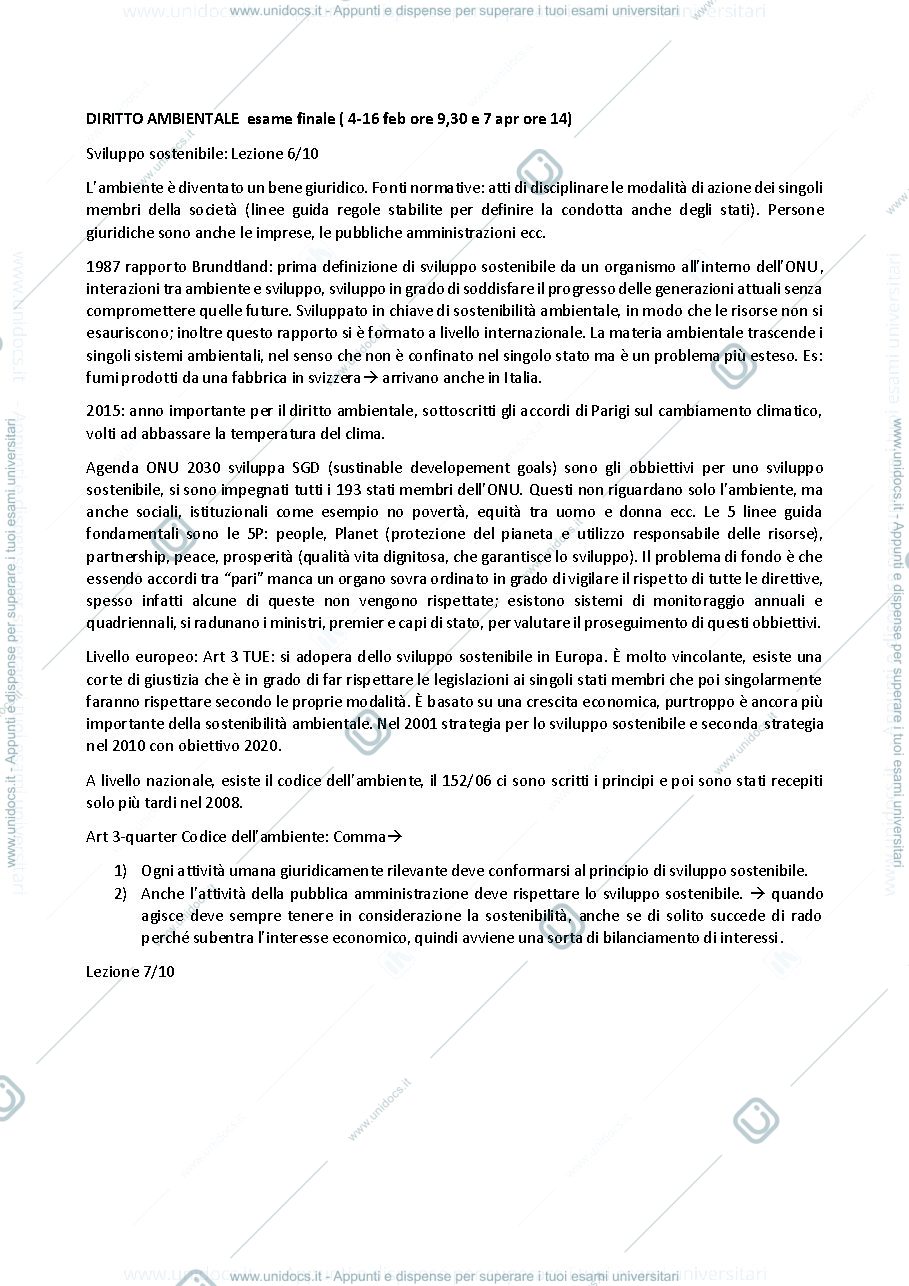 Anteprima pagina 1 — Riassunti diritto ambientale
