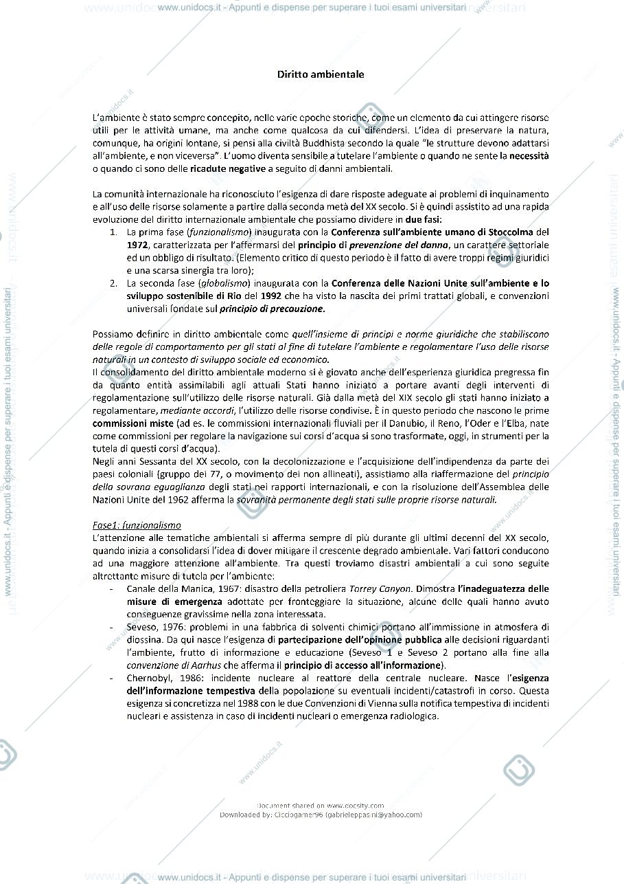Anteprima pagina 1 — Riassunto Diritto Ambientale dell'UE Crescenzi