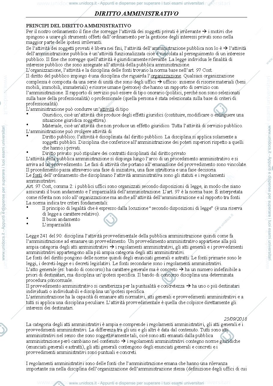 Anteprima pagina 1 — diritto amministrativo 