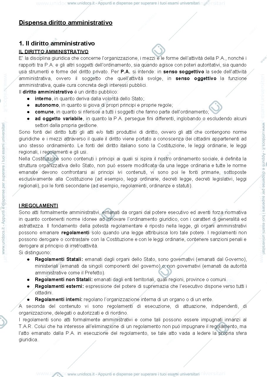 Anteprima pagina 1 — dispensa diritto amministrativo