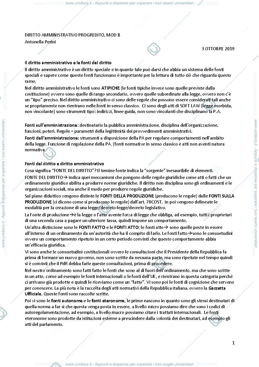 Anteprima pagina 1 — appunti diritto amministrativo progredito