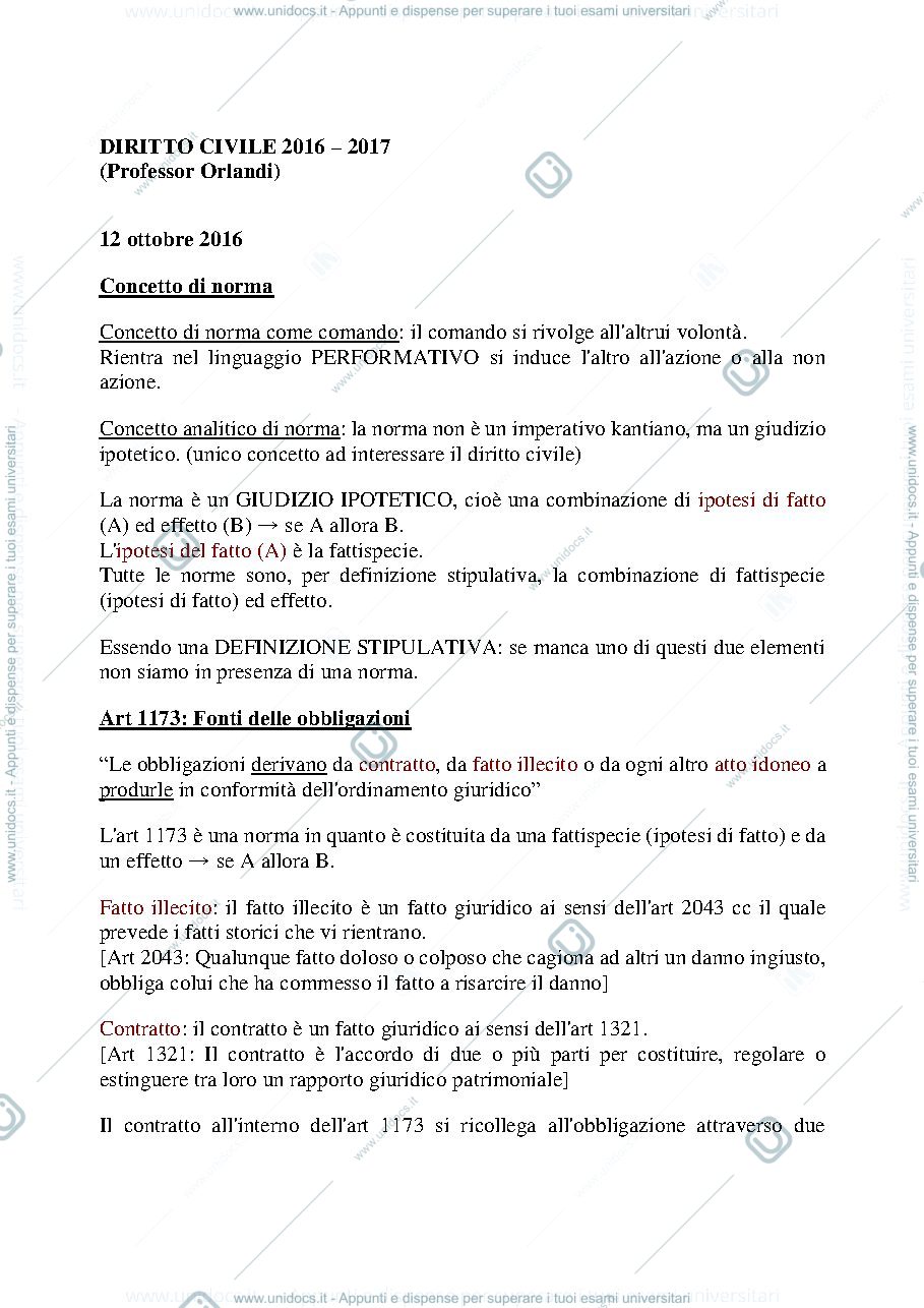 Anteprima pagina 1 — Diritto Civile I - Lezioni