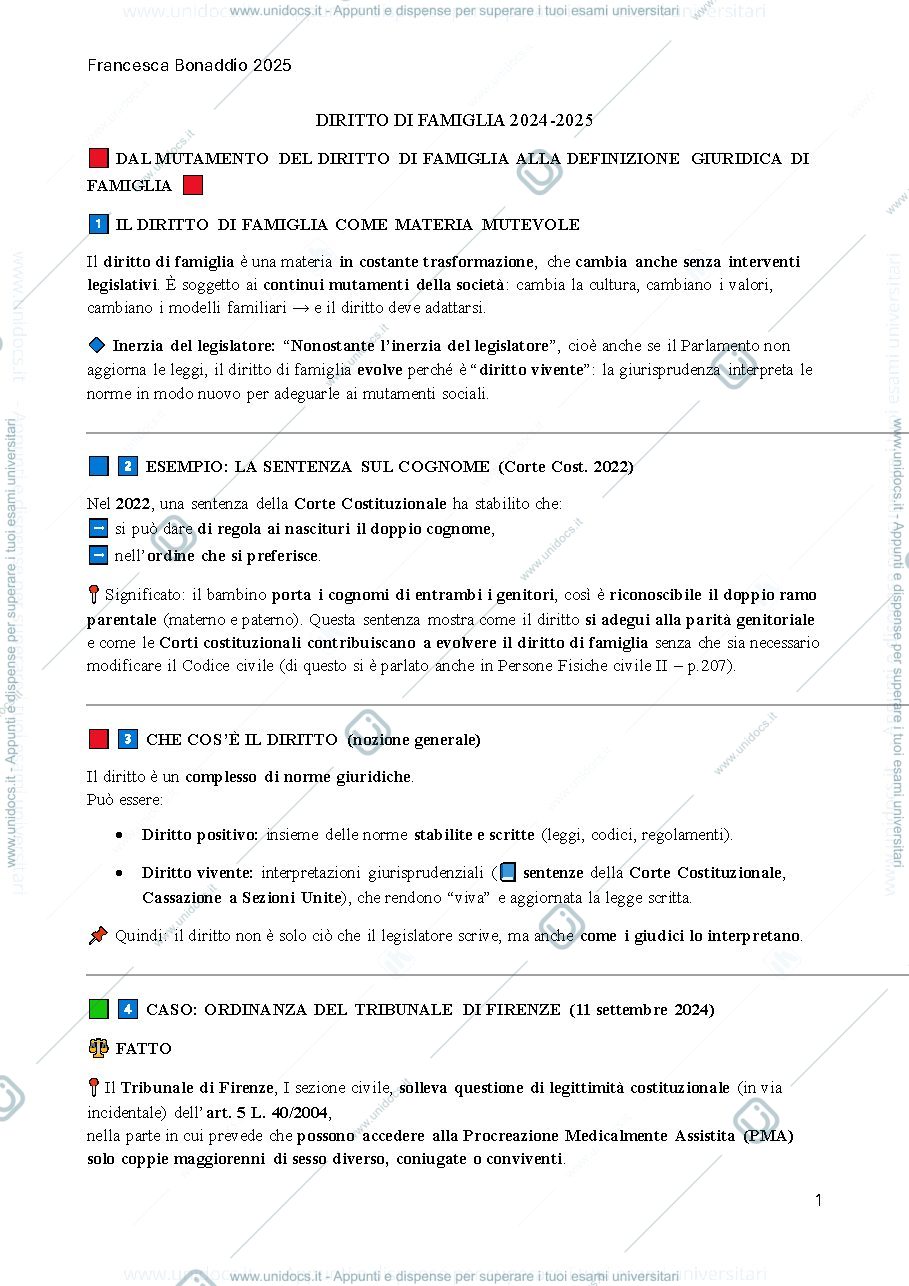 Anteprima pagina 1 — diritto di famiglia schema