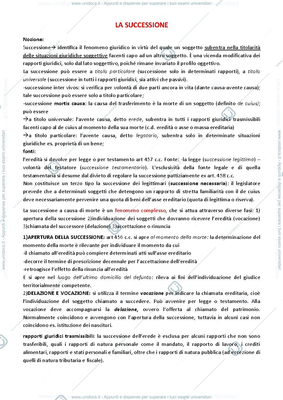 Anteprima pagina 1 — Le successioni