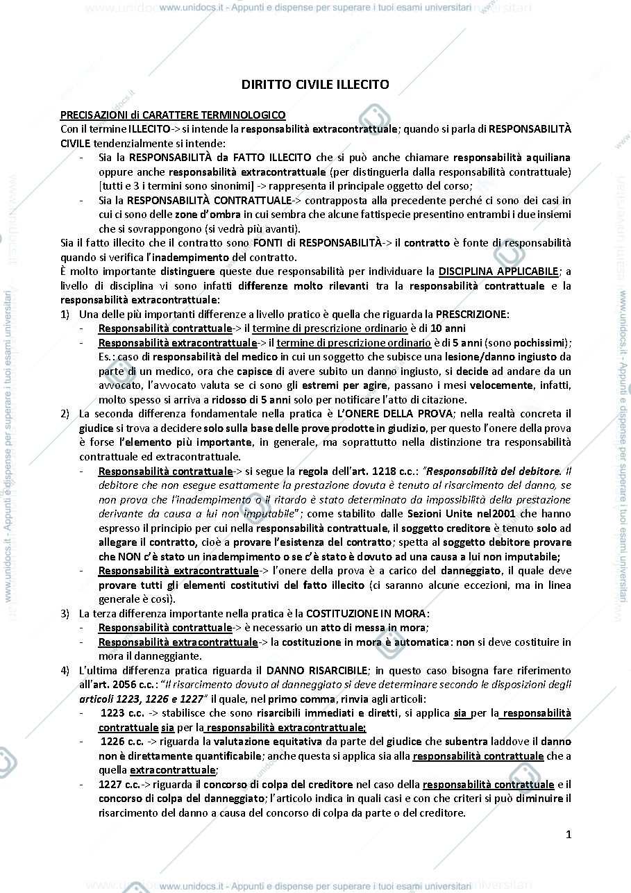 Anteprima pagina 1 — APPUNTI del corso di ILLECITO prof Piccinini