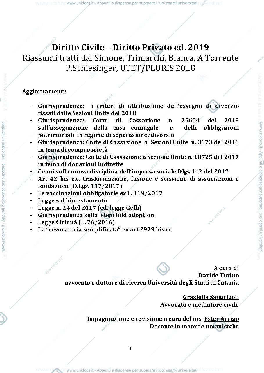 Anteprima pagina 1 — diritto Civile