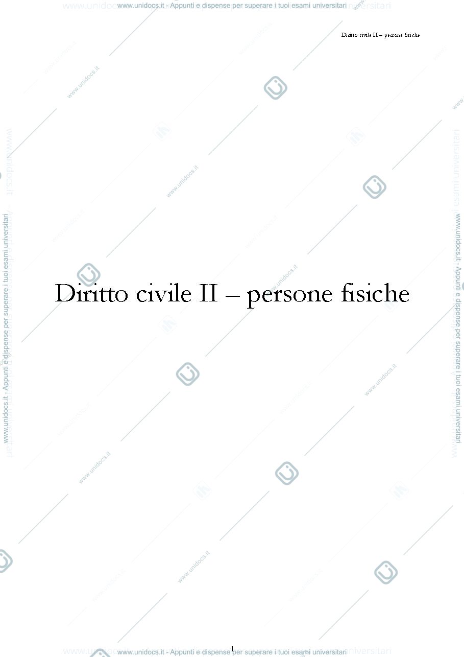 Anteprima pagina 1 — Diritto civile II: persone fisiche