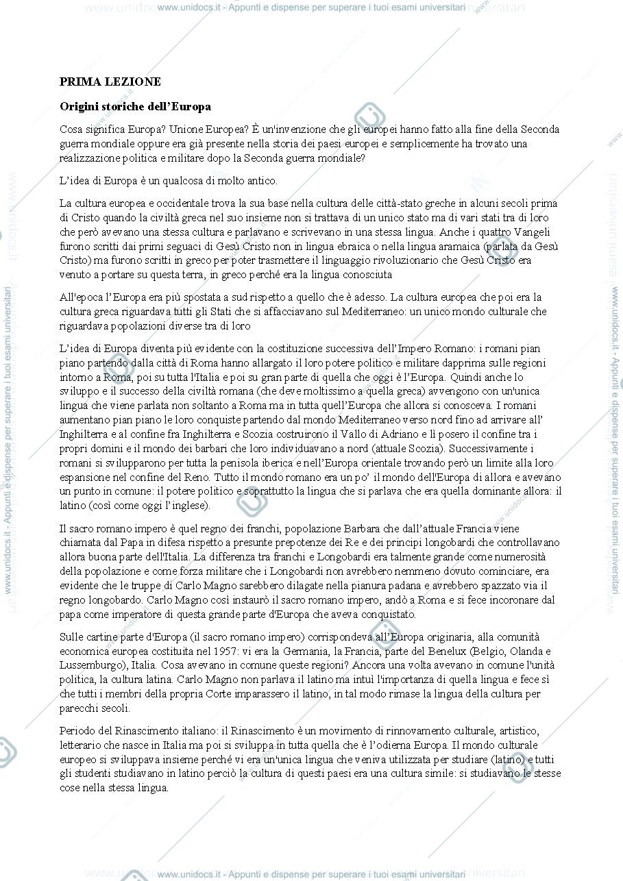 Anteprima pagina 1 — Appunti diritto commerciale europeo