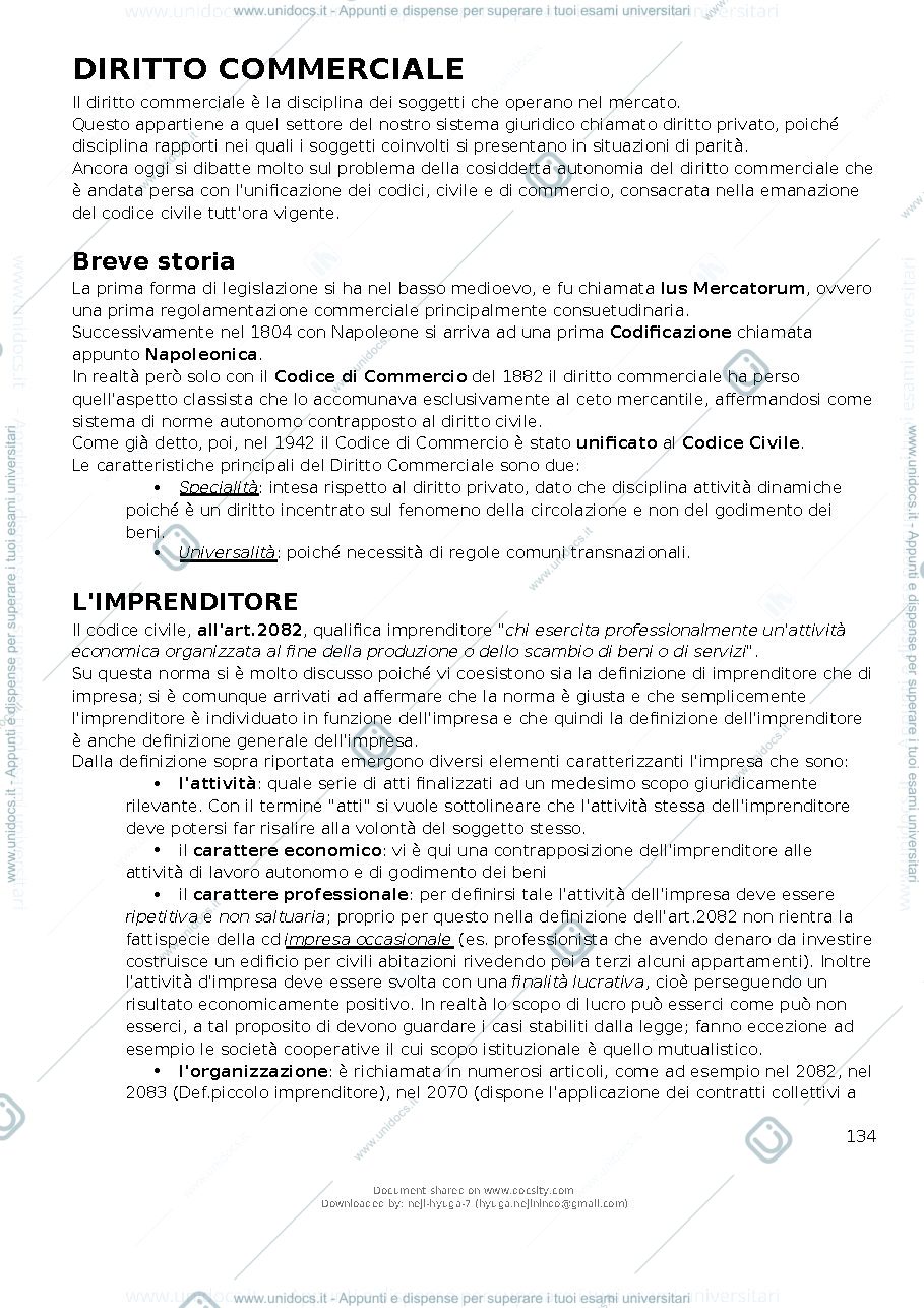 Anteprima pagina 1 — Riassunti prima parte diritto commerciale