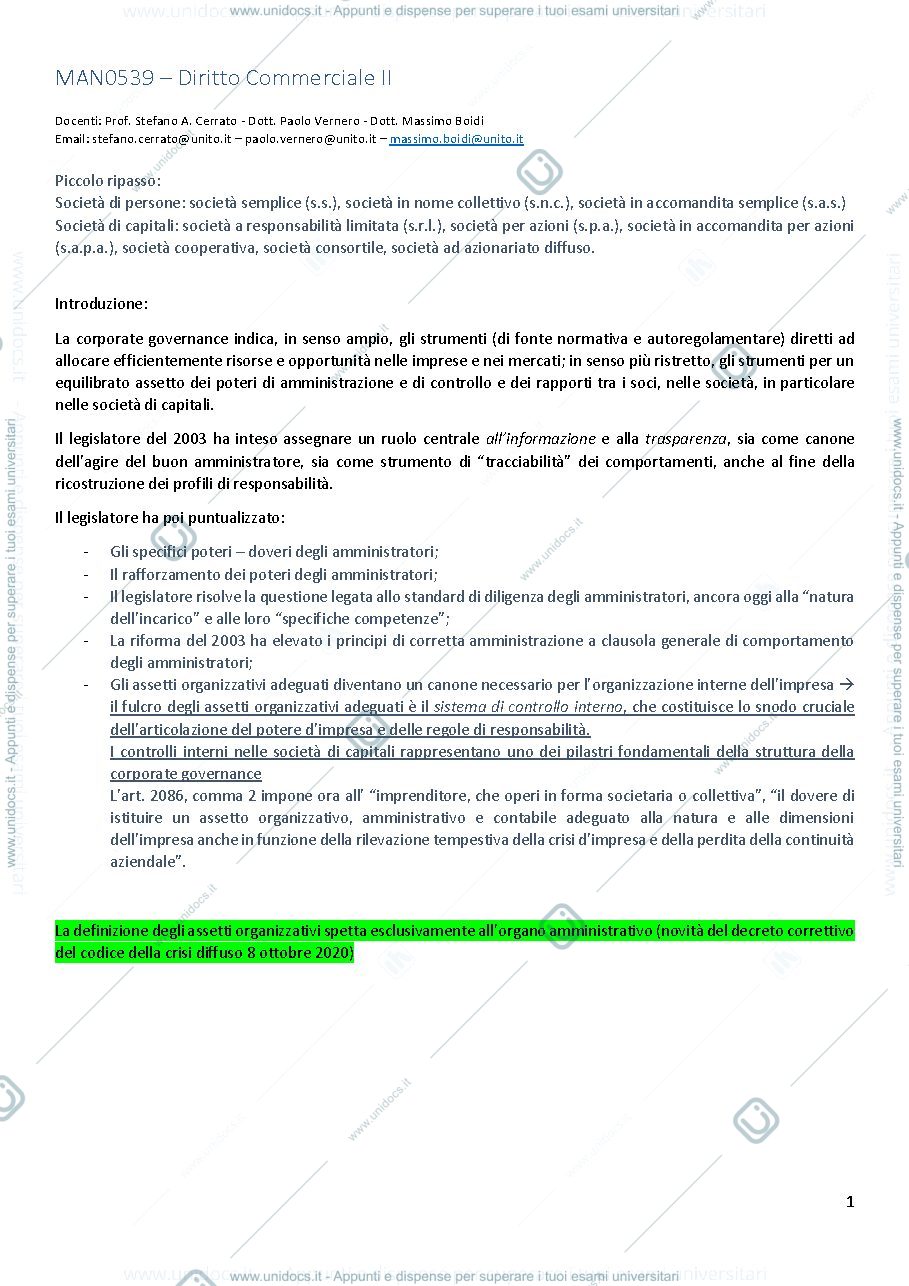 Anteprima pagina 1 — Diritto commerciale II
