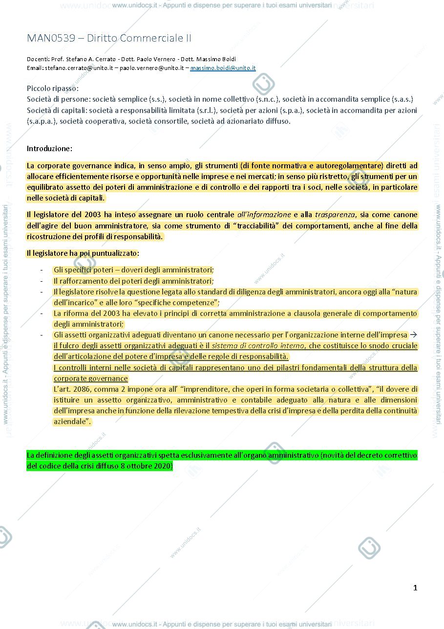 Anteprima pagina 1 — Appunti Diritto commerciale II