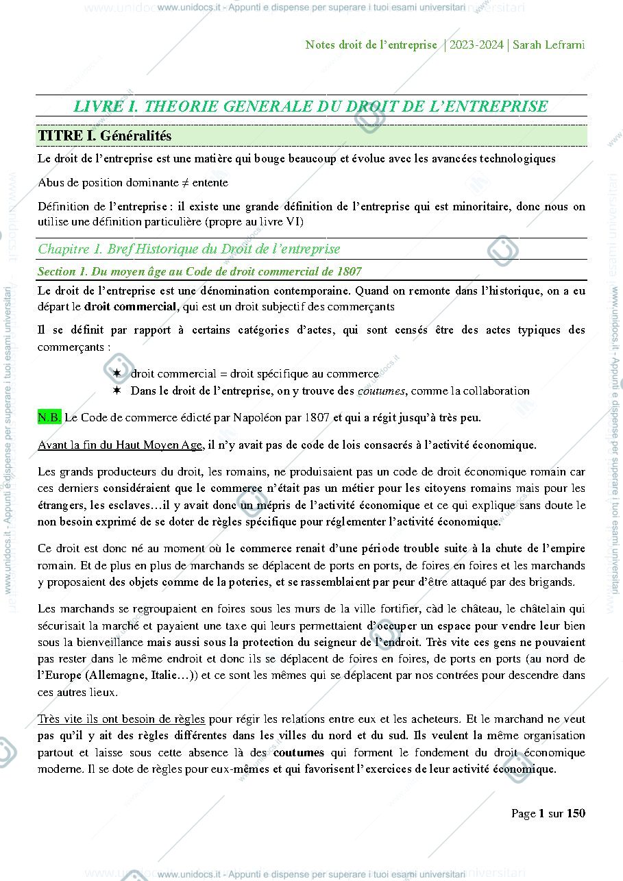 Anteprima pagina 1 — Droit de l'entreprise 