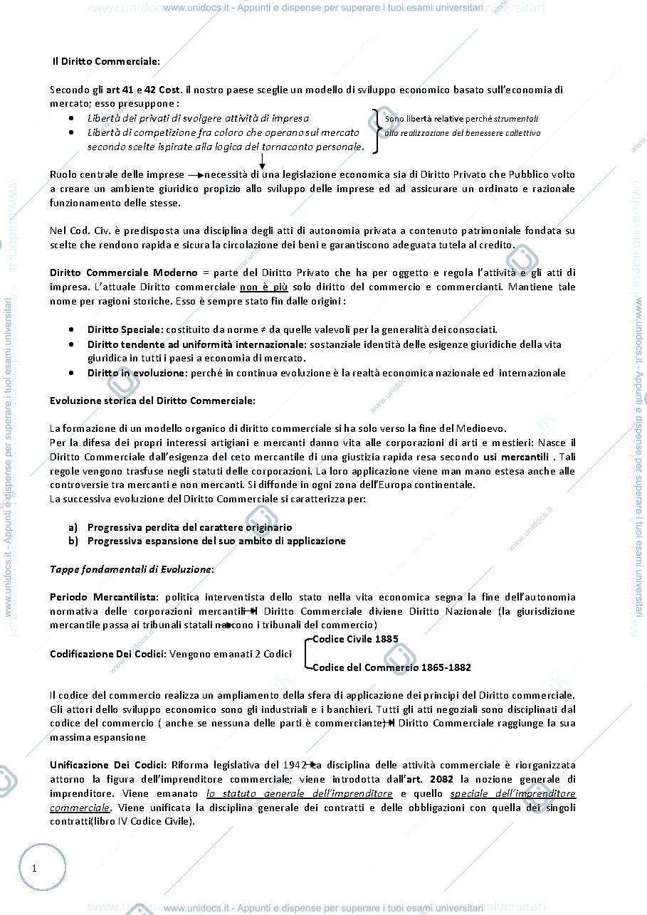 Anteprima pagina 1 — Diritto commerciale 