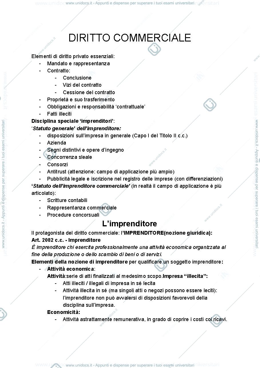 Anteprima pagina 1 — Appunti di diritto commerciale 