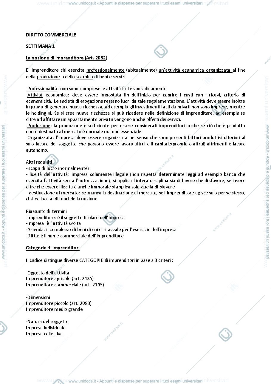 Anteprima pagina 1 — appunti diritto commerciale prima lezione