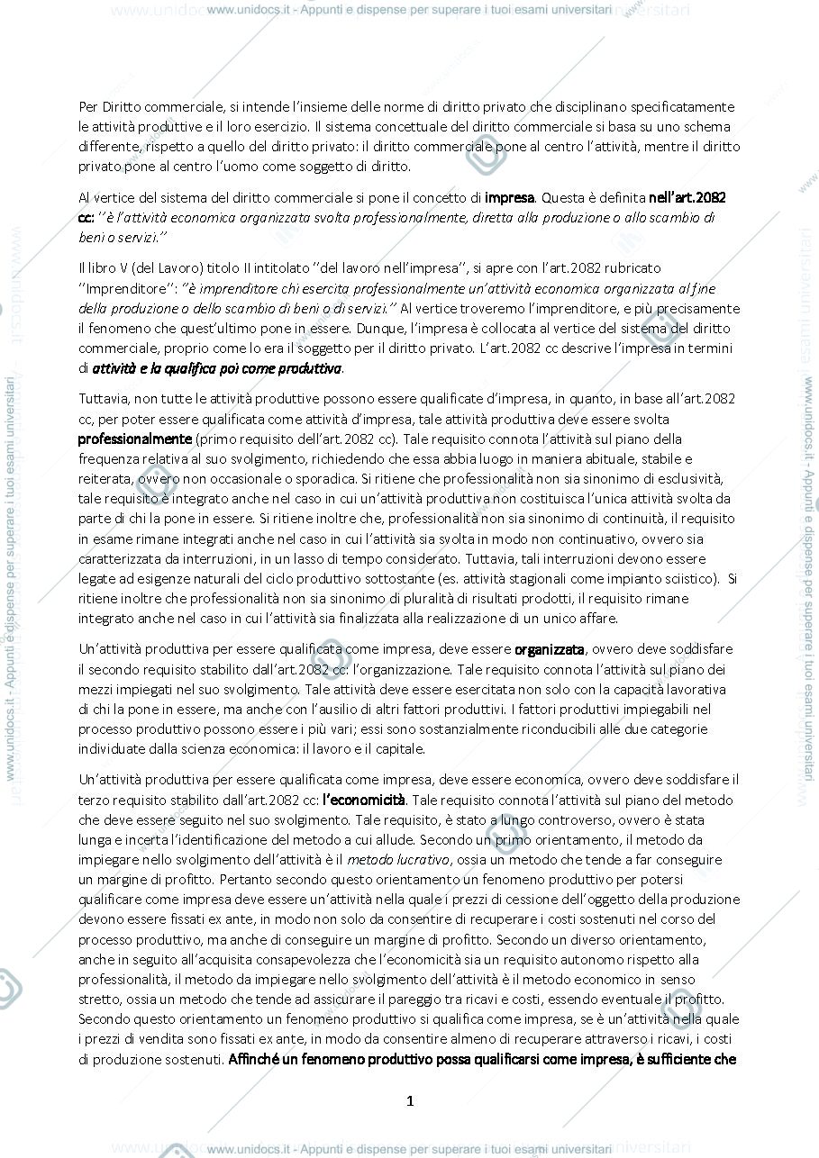 Anteprima pagina 1 — Diritto  commerciale 