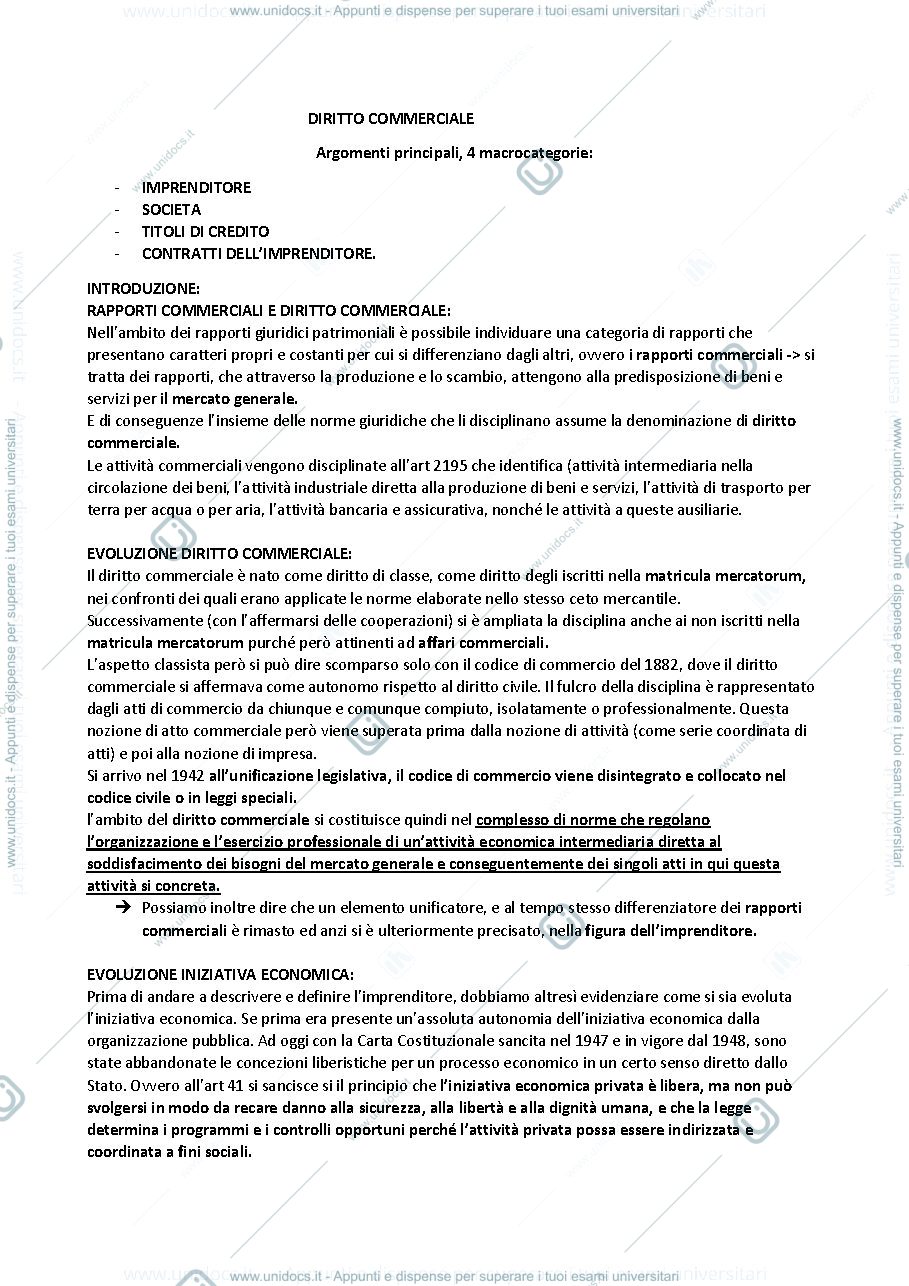 Anteprima pagina 1 — Riassunti DIRITTO COMMERCIALE