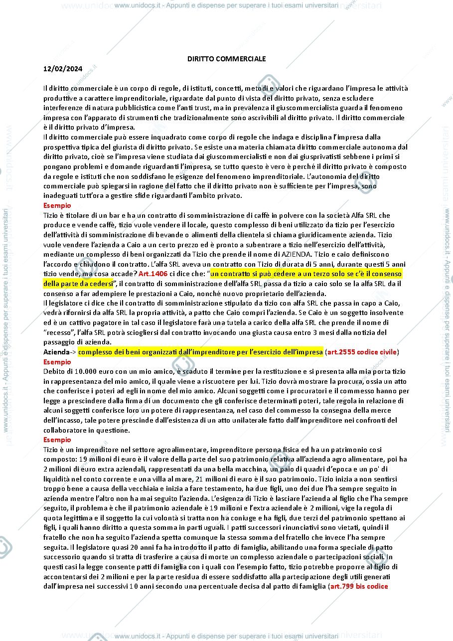 Anteprima pagina 1 — diritto commerciale 