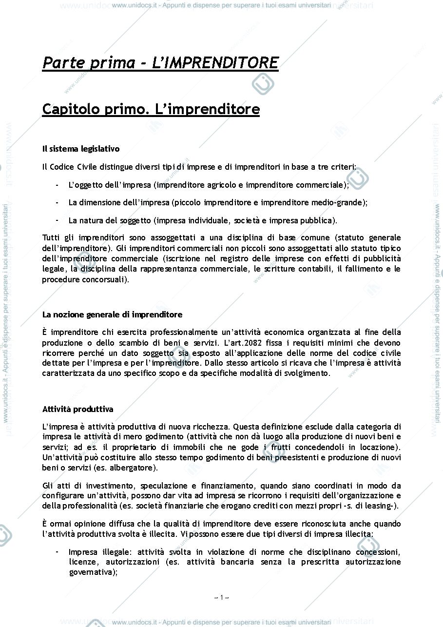 Anteprima pagina 1 — Riassunto Diritto Commerciale