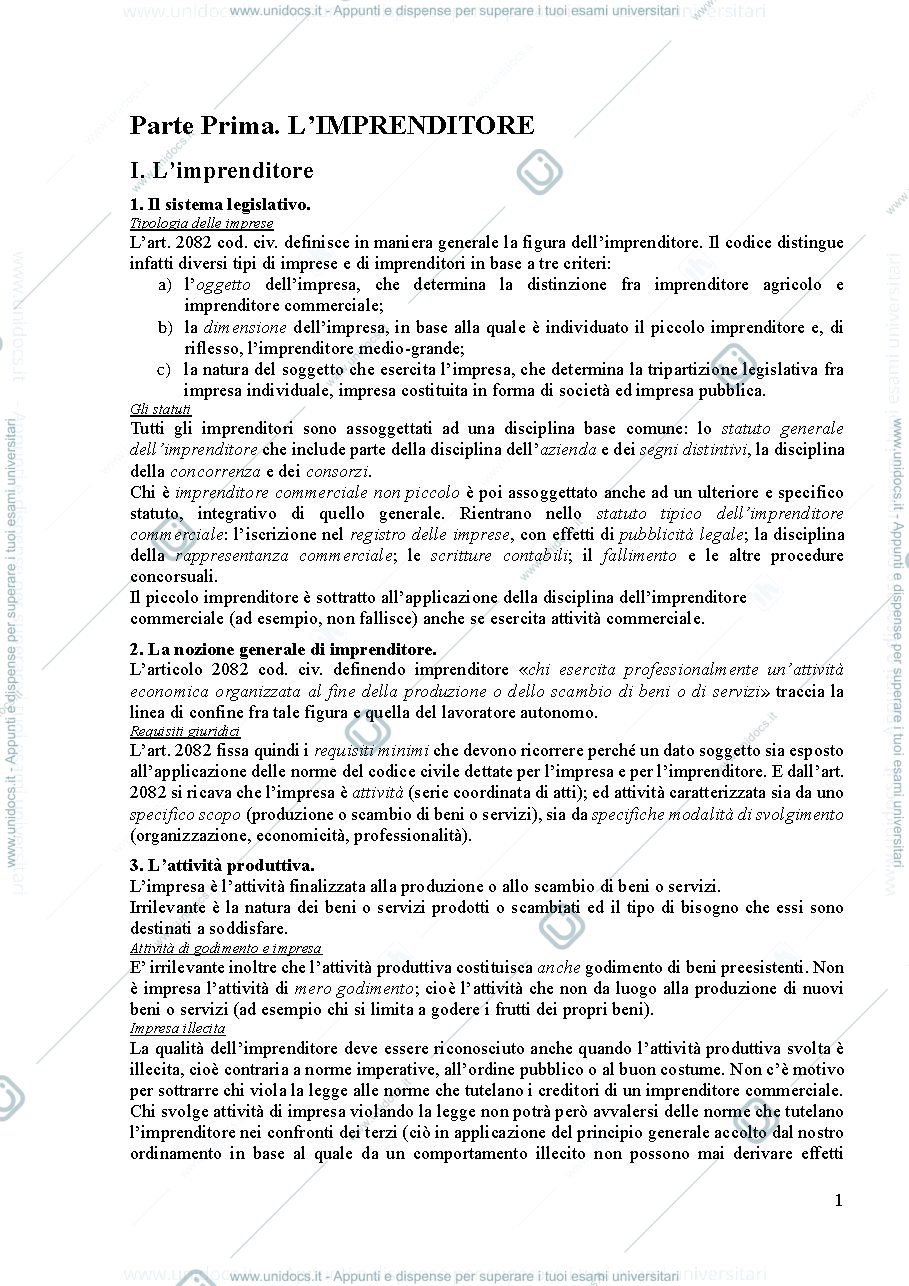 Anteprima pagina 1 — Dispensa diritto commerciale