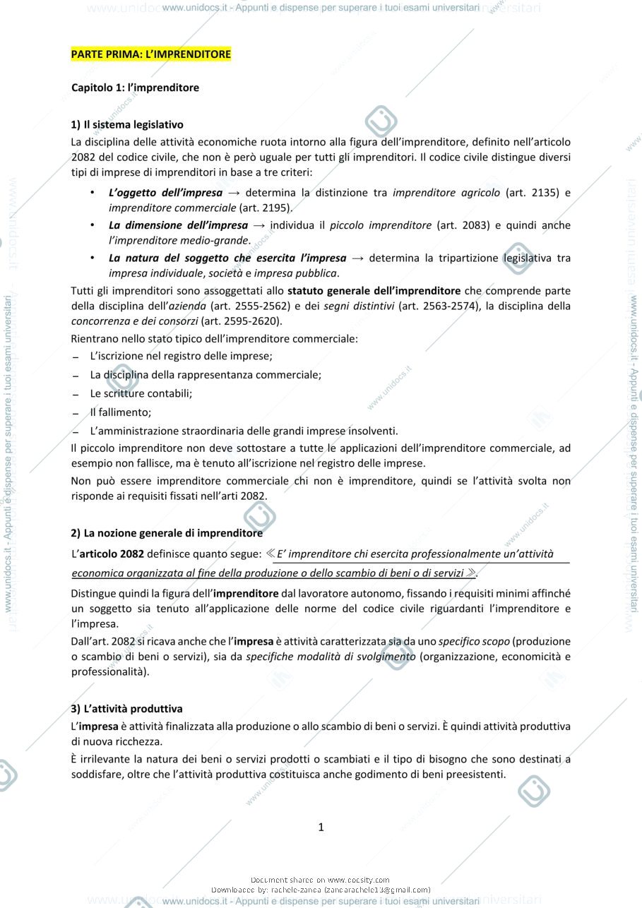 Anteprima pagina 1 — Dispensa diritto commerciale
