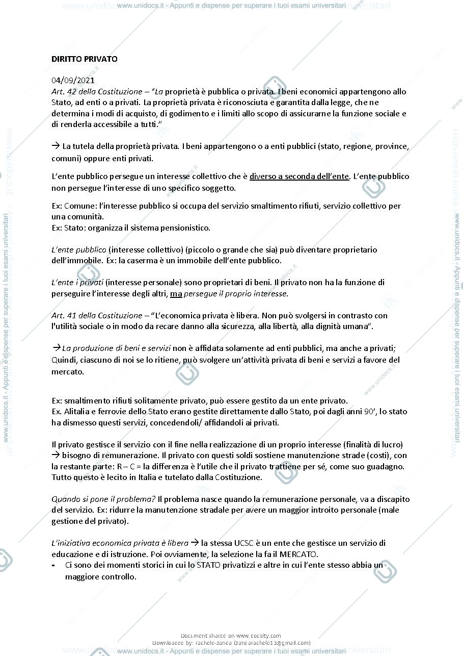Anteprima pagina 1 — Appunti diritto privato