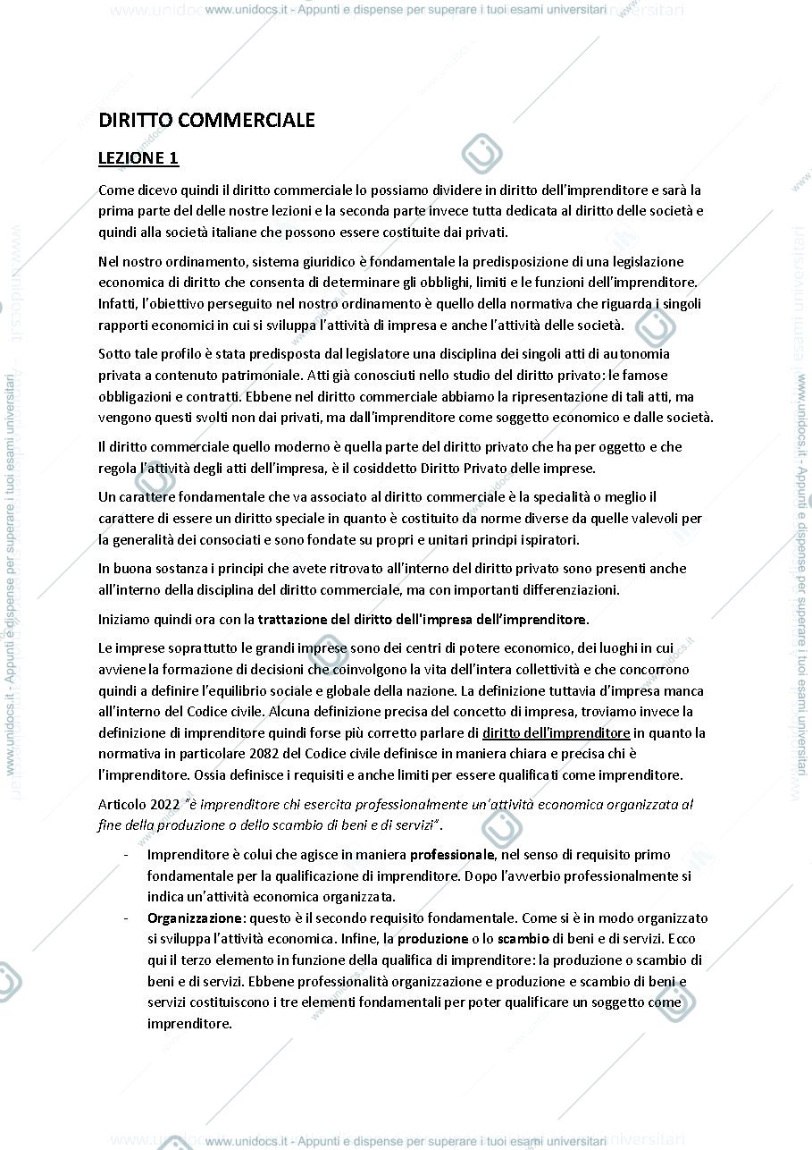 Anteprima pagina 1 — Diritto Commerciale pt.1