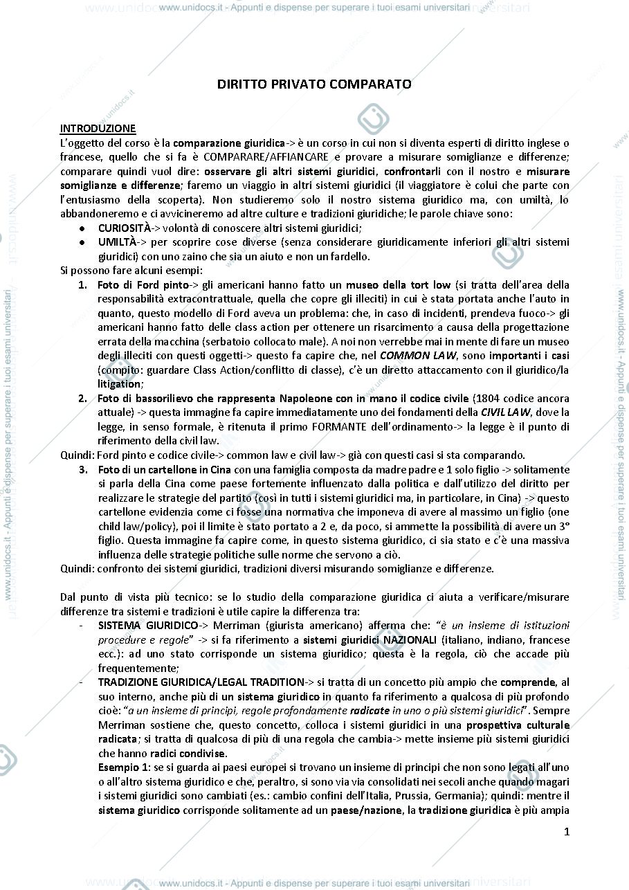 Anteprima pagina 1 — appunti di diritto privato comparato