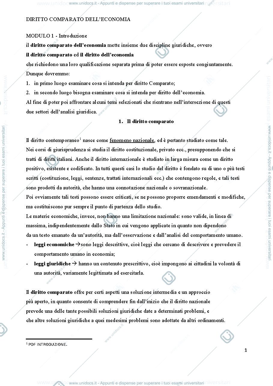Anteprima pagina 1 — diritto comparato dell'economia Prof. Comba - Torino 
