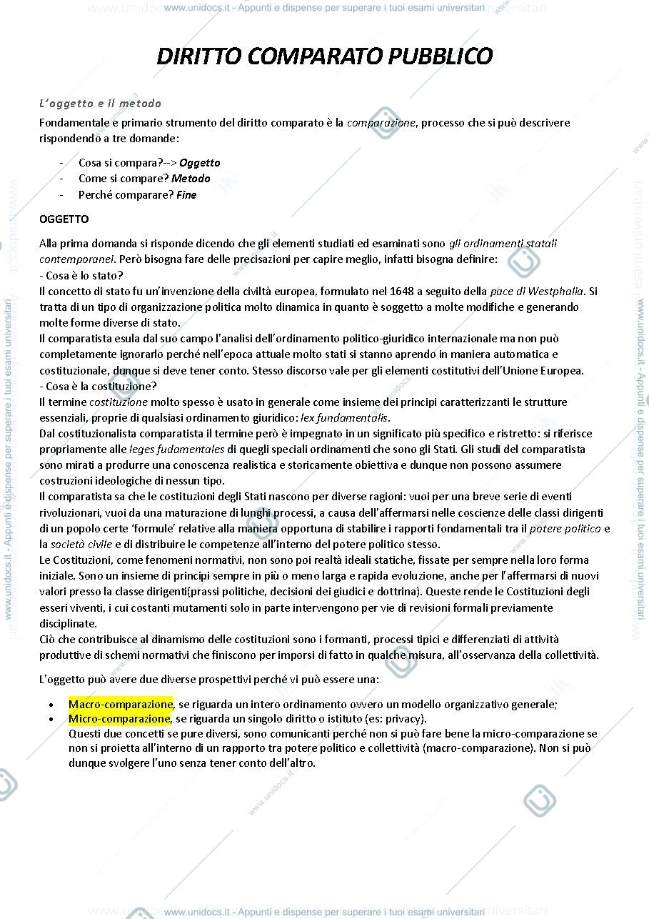 Anteprima pagina 1 — Diritto Comparato pubblico 