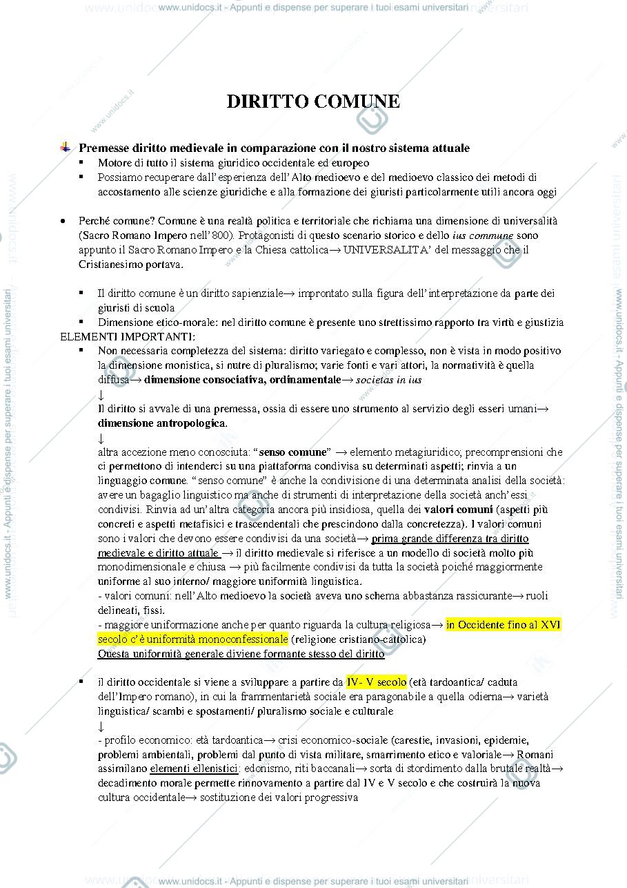 Anteprima pagina 1 — Appunti diritto comune 2020