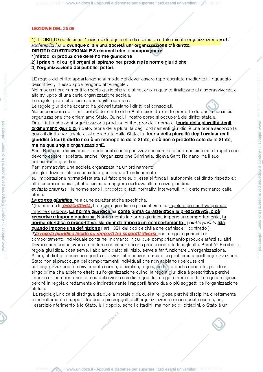 Anteprima pagina 1 — Diritto costituzionale prima parte parziale 