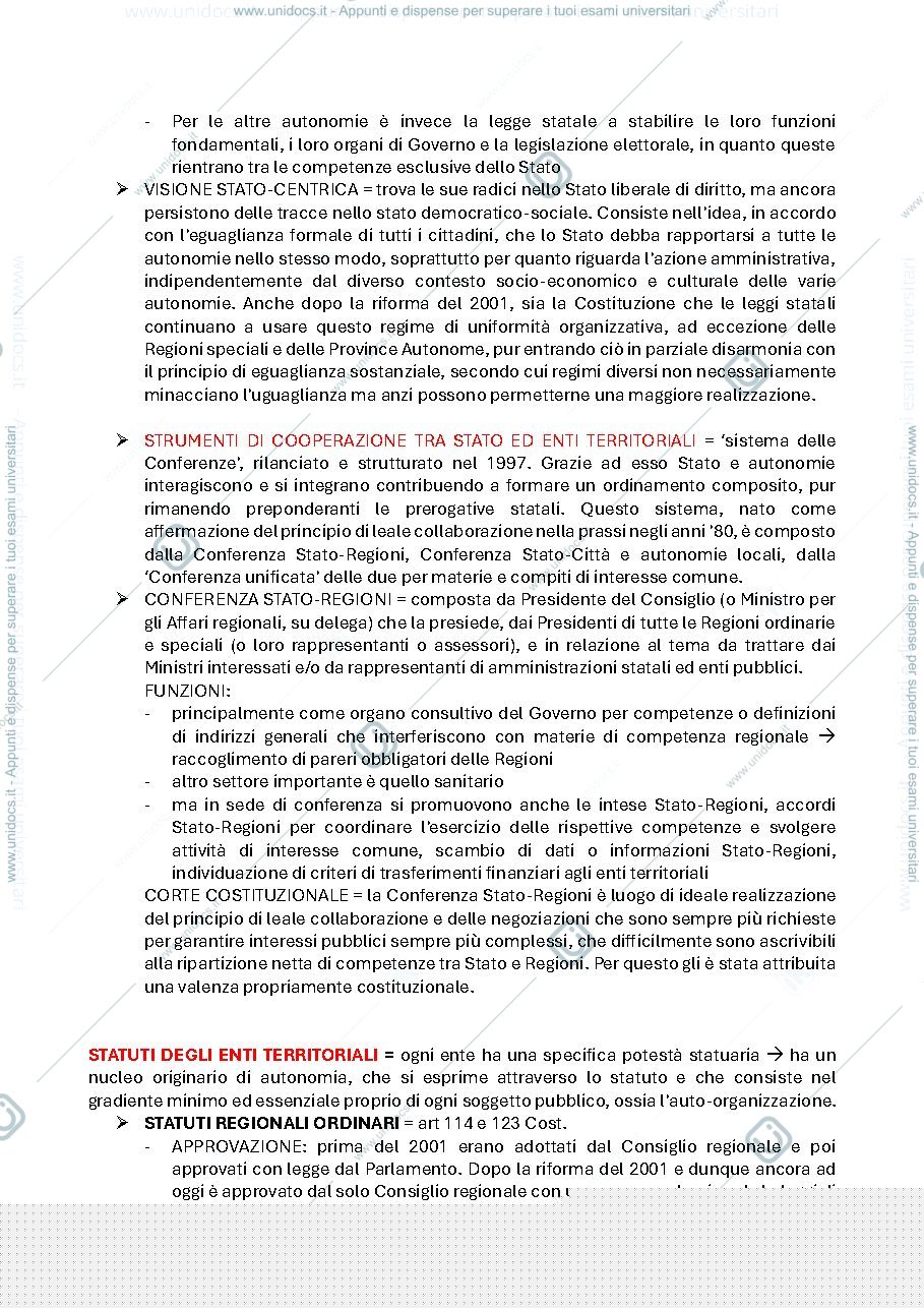 Anteprima pagina 3 — Riassunto Articolazione territoriale Italia: i rapporti Stato-Regioni
