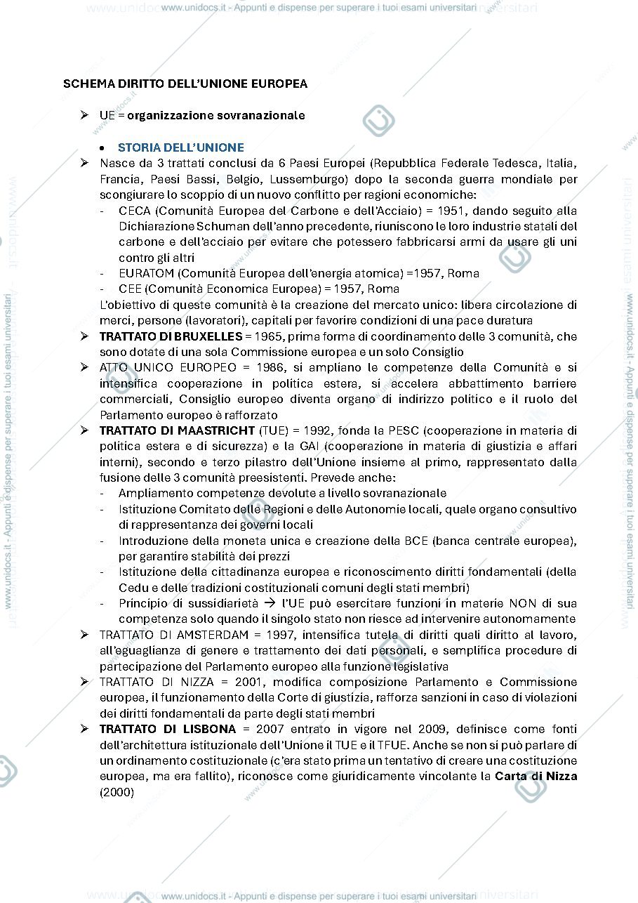 Anteprima pagina 1 — Rapporto diritto europeo e diritto costituzionale italiano, caratteri generali UE