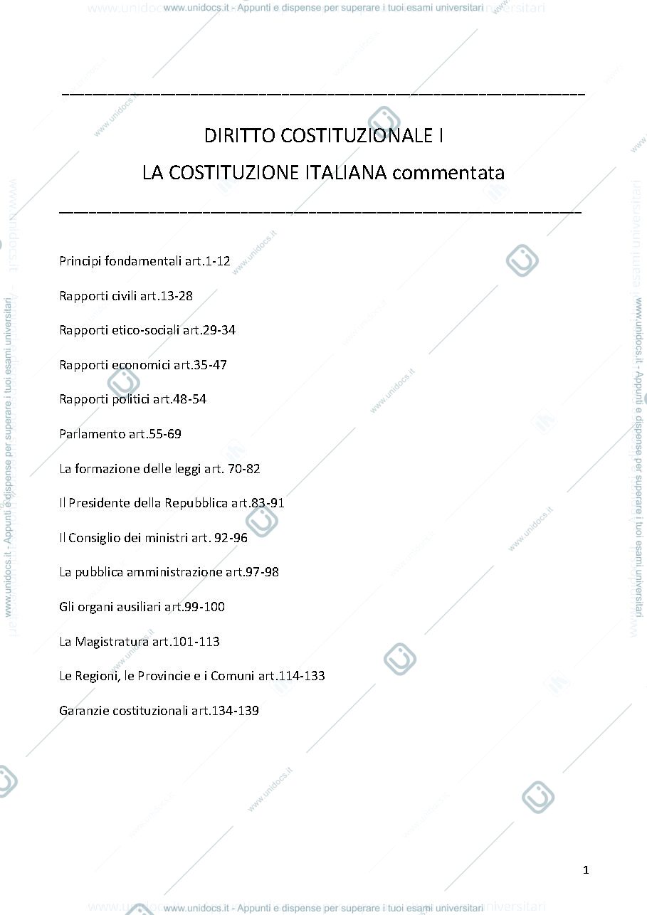 Anteprima pagina 1 — Diritto Costituzionale I 