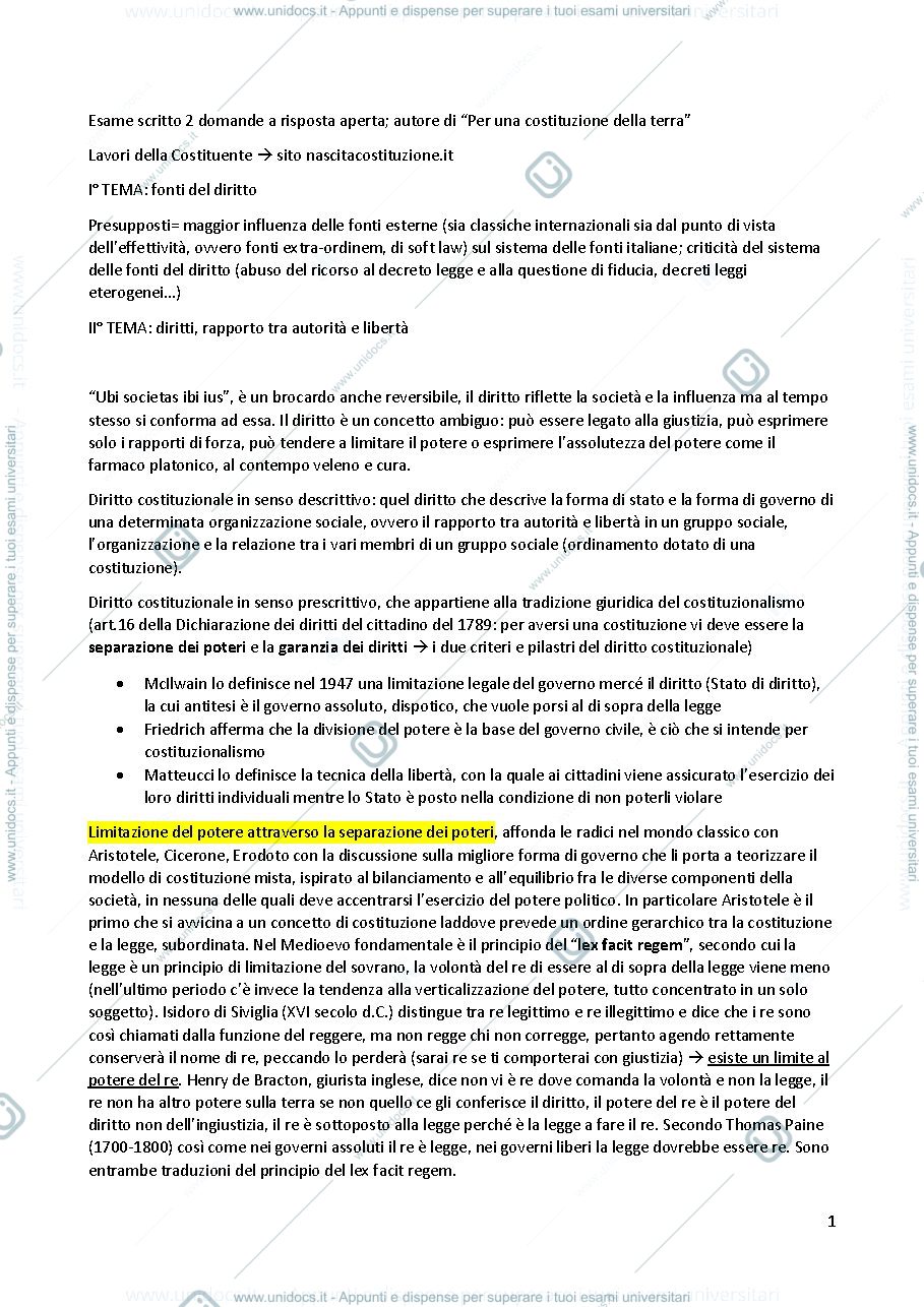 Anteprima pagina 1 — Appunti diritto costituzionale II LP