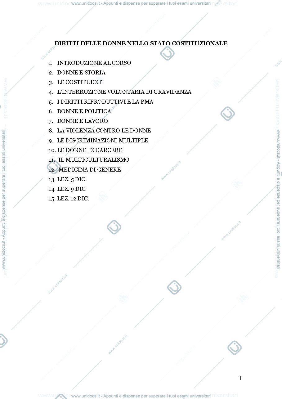 Anteprima pagina 1 — Appunti diritti delle donne nello Stato costituzionale