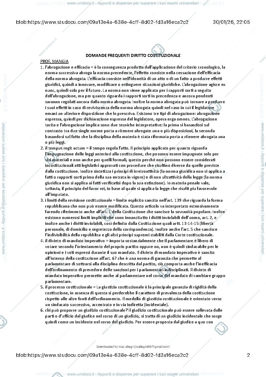 Anteprima pagina 1 — Diritto Costituzionale, Pellizzone I