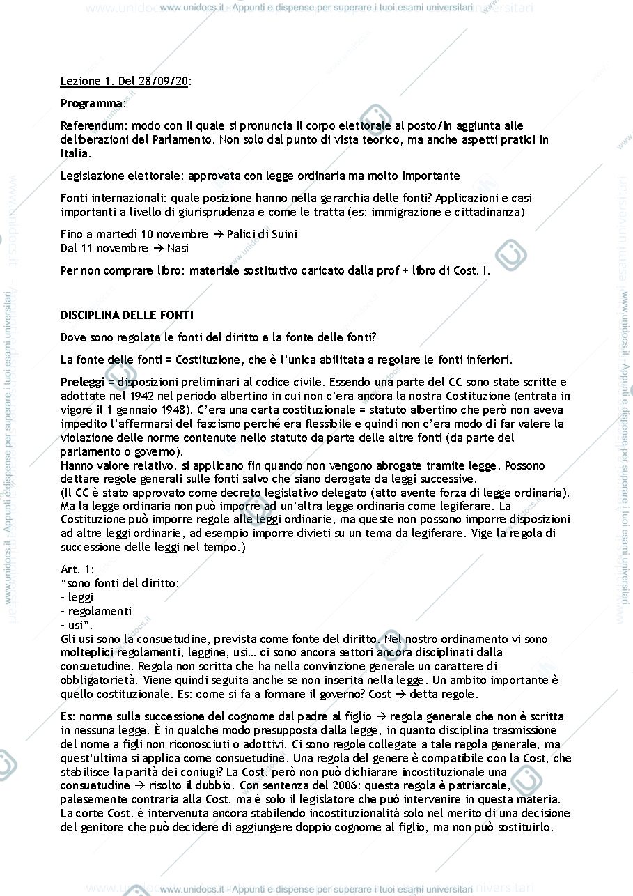 Anteprima pagina 1 — diritto costituzionale 2