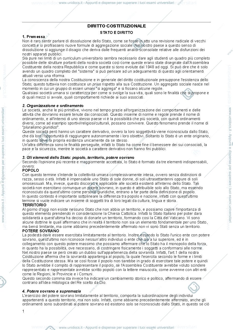 Anteprima pagina 1 — diritto costituzionale 