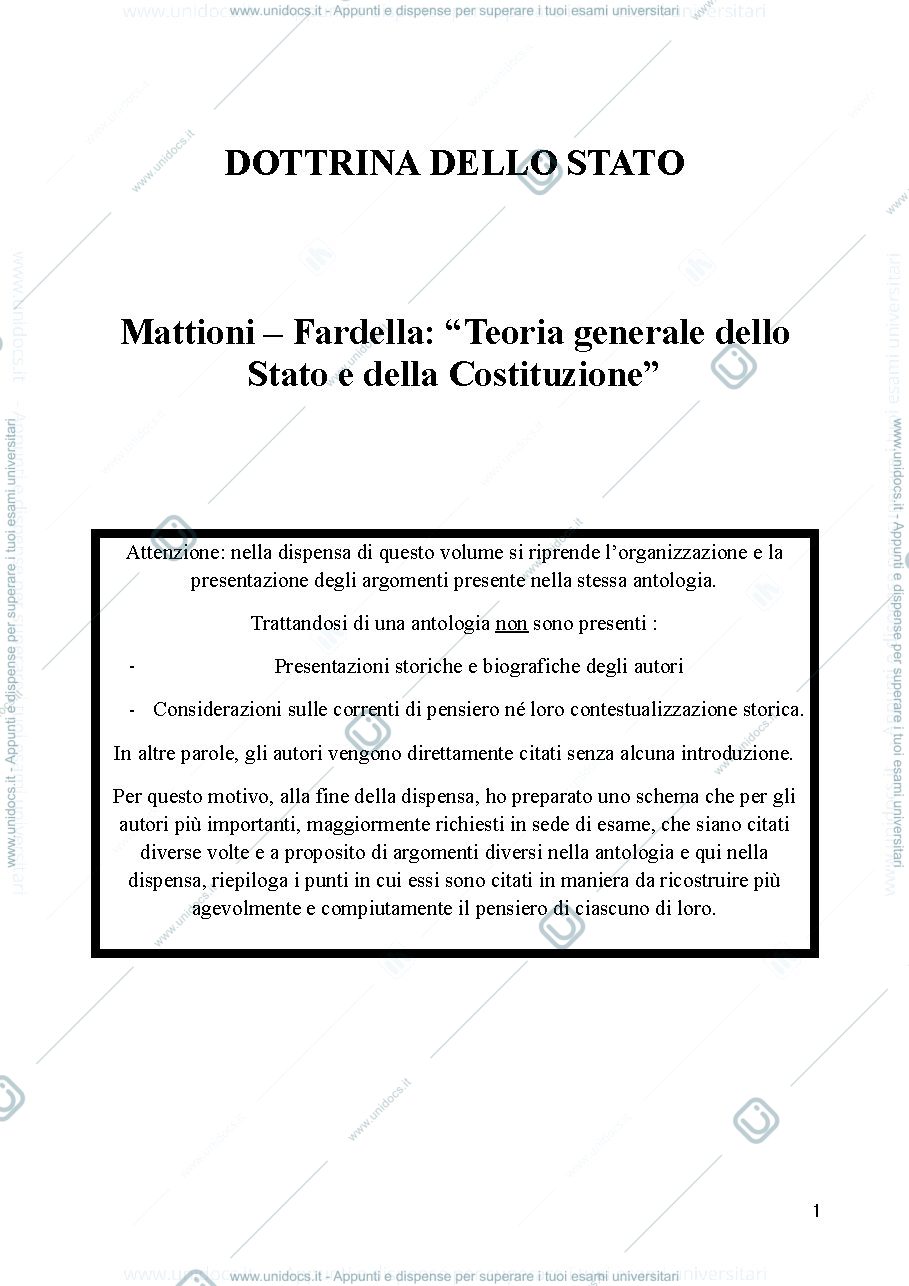 Anteprima pagina 1 — Riassunto libro per esame di dottrina dello stato 