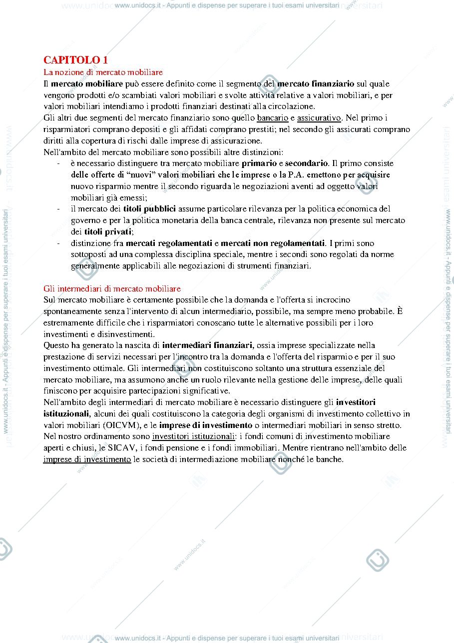 Anteprima pagina 1 — Appunti diritto degli intermediari (in particolare parte del corso sulle società quotate)