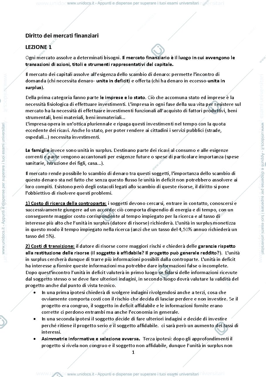 Anteprima pagina 1 — Diritto dei mercati finanziari 